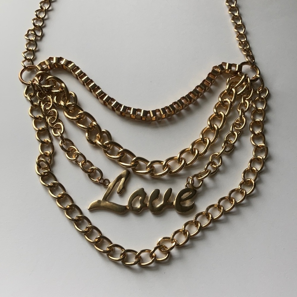 4 Layer Chain Necklace With Love In The Middle